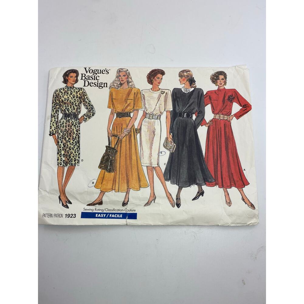 Vintage 1987 Vogue 1923 Dress Sewing Pattern | Uncut FF | Sizes 8-10-12